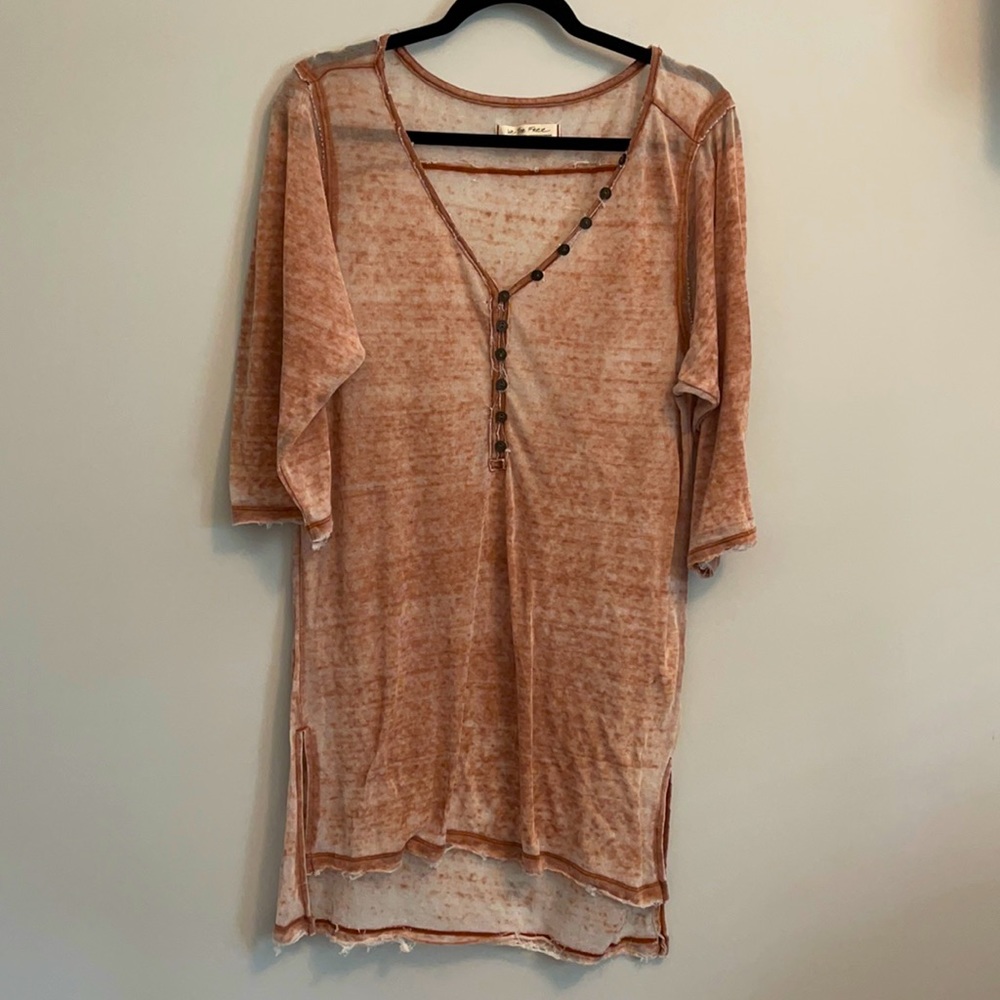 Free People Oversized Brown Distressed SS TShirt